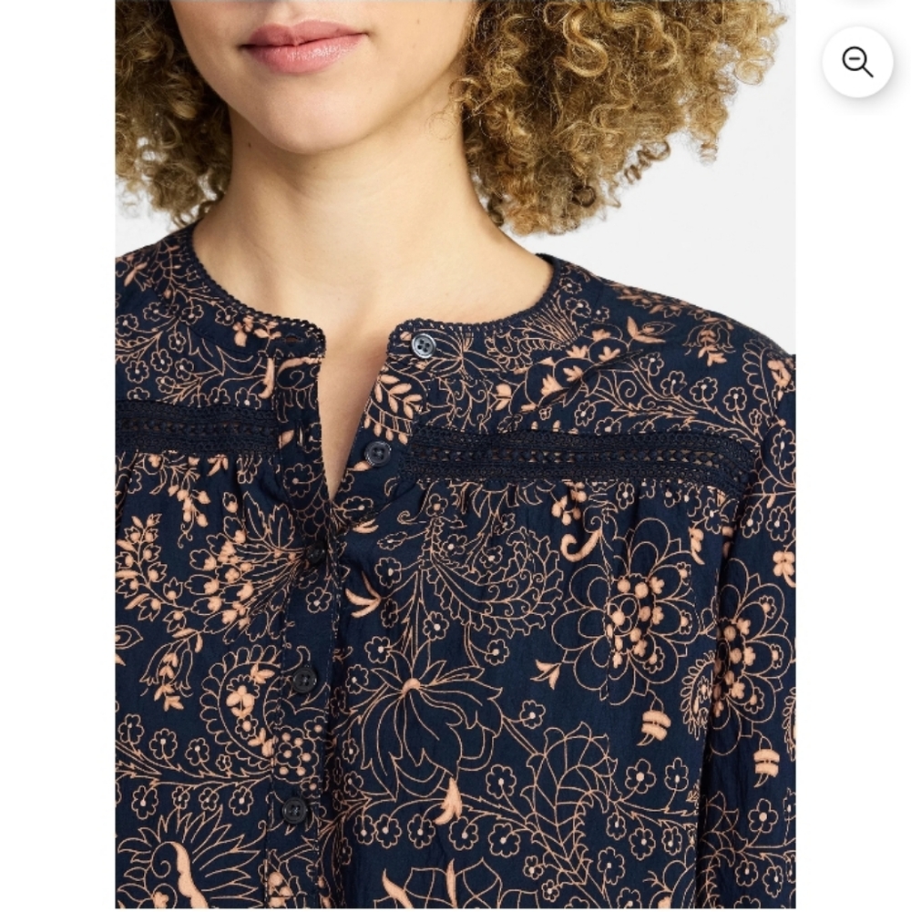 Time And Tru Navy Floral Blouse Sz M